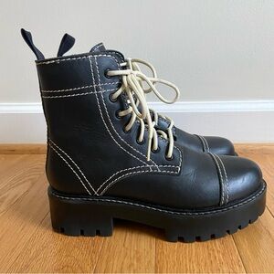 Urban Outfitters Combat Boots Women's 6 Black Leather Grunge Biker Goth Punk EUC